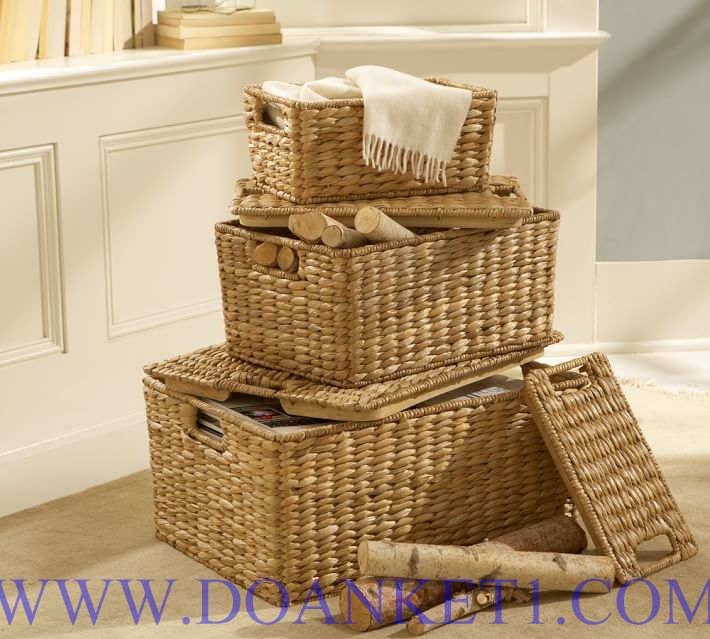 Water Hyacinth Basket With Lid S/3 # DK423